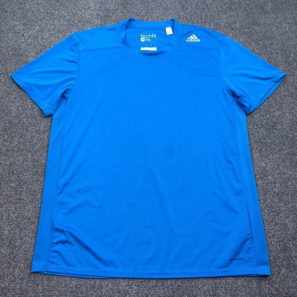 adidas techfit climalite T Shirt Mens Size Large Blue Athleisure‎ Crew Neck